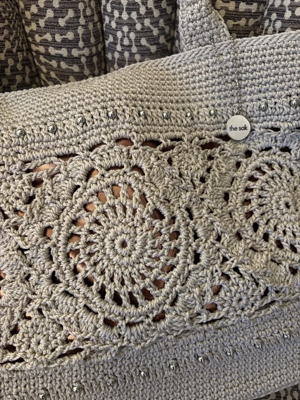 The Sak Crafted Classics Tote Crochet Natural Medallion Everyday Shoulder Bag - Picture 7 of 16